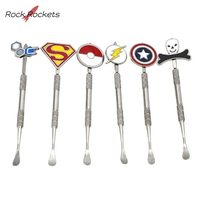 R&R Heat Resisting Tobacco Oil Wax Spoon Cartoon Badge Stainless Steel Cleaning Stick Powder Smoking Pipe Accessories Men Gadget