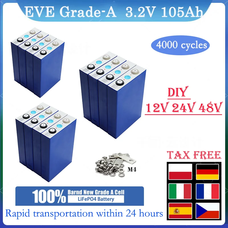 

Brand New 3.2V 105ah Lifepo4 Battery，DIY 12V 24V 48V Lithium iron phosphate Cell Pack Rechargeable golf cart For RV Camper