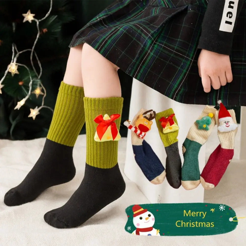 Breathable Cotton Children Christmas Socks Doll Santa Claus Cartoon Hosiery Christmas Tree Cloth Accessories Mid-Tube Socks Kid