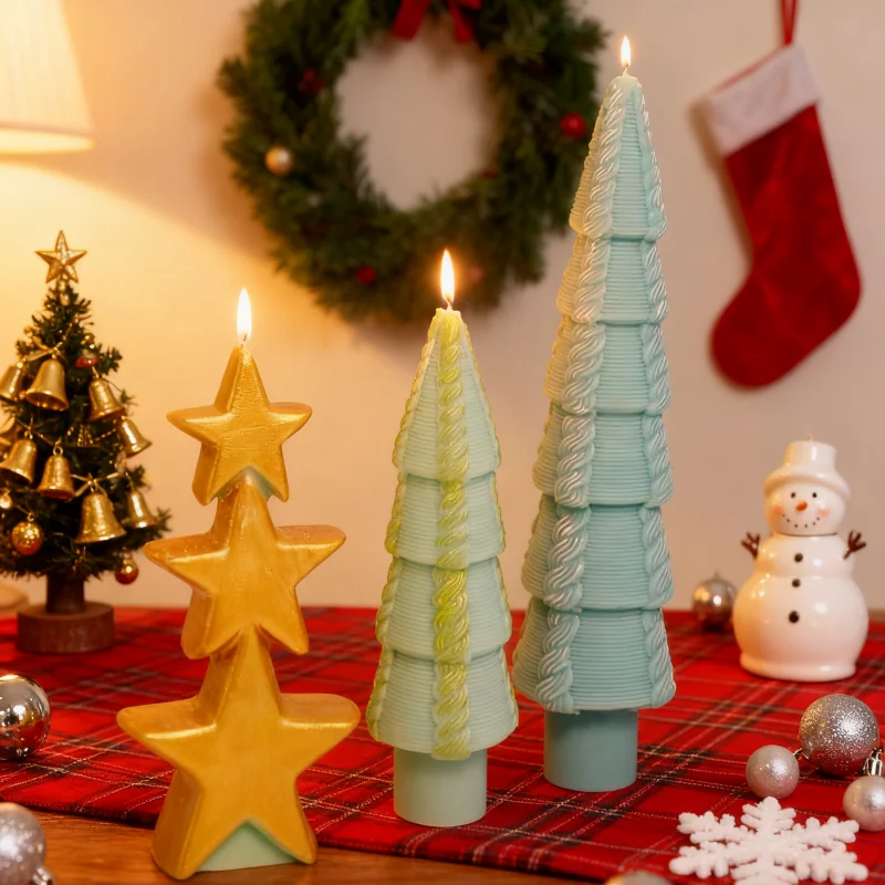 3D Weihnachten Stapeln Baum Silikon Form Gestapelt Drei Sterne Aromatherapie Form Weihnachten Duft Seife Gips Form Kerze Liefert
