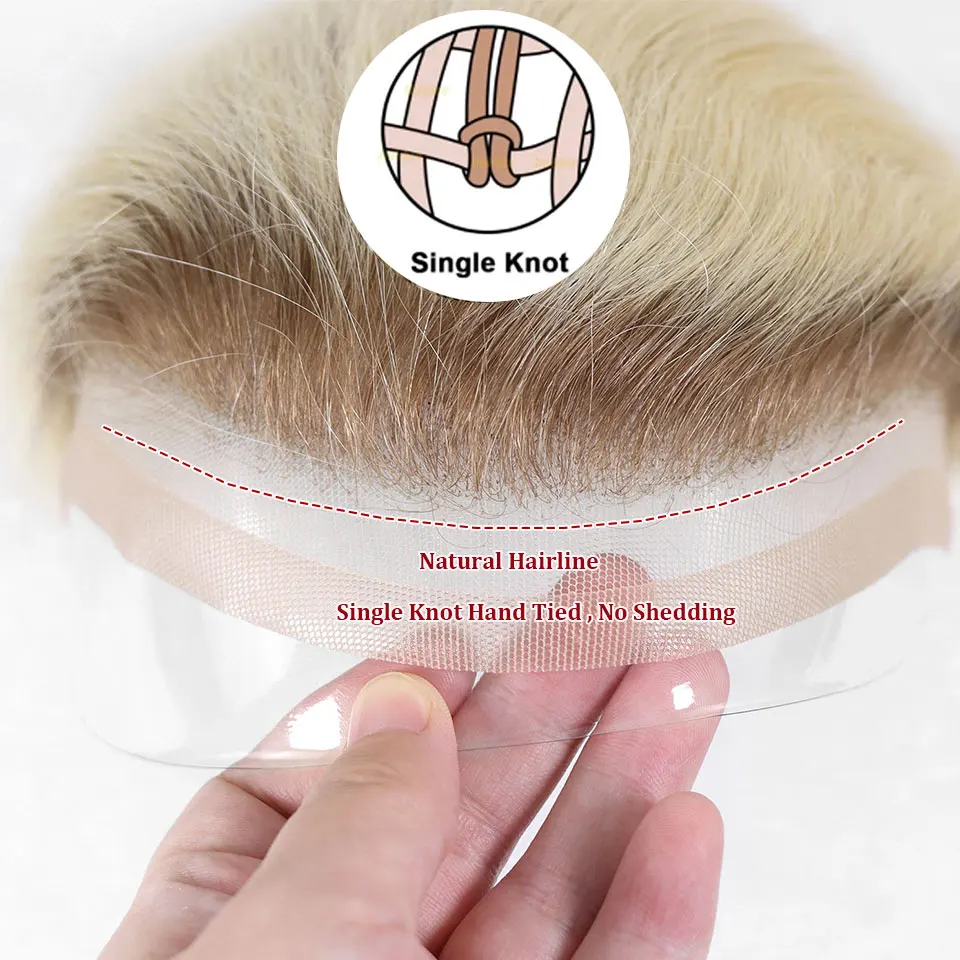 Ombre Blonde Lace Front Toupee For Men Human Hair Invisible Hair Piece #4T613 Blonde Male Wig Men‘s Capillary Prosthesis Hair
