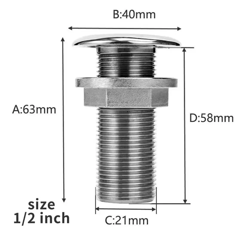 316 Stainless Steel Boat Marine Through Thru-Hull Valve Fitting 1/2inch 3/4inch 1inch Water Outlet Floor Drain Drain Plug Kit