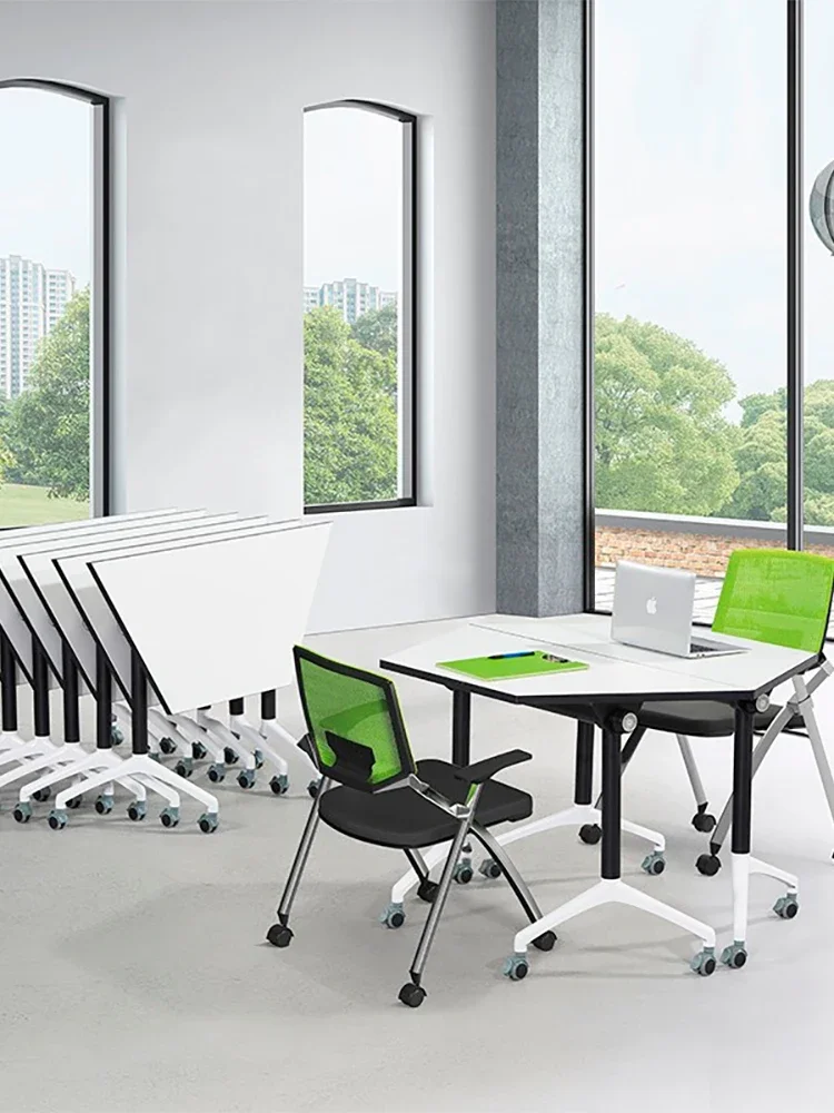 Folding conference table movable trapezoidal splicing desk smart classroom table and chair combination training table hexagonal