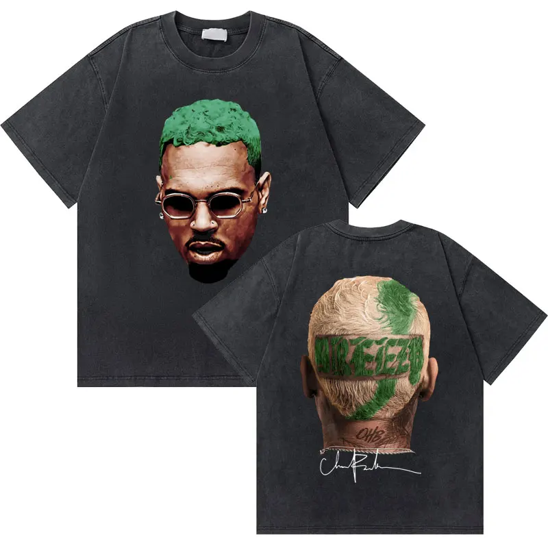 

Washed Vintage Rapper Chris Brown Breezy Graphic T Shirts Men Women Hip Hop Oversized T-shirt Male Streetwear Men's Fashion Tees