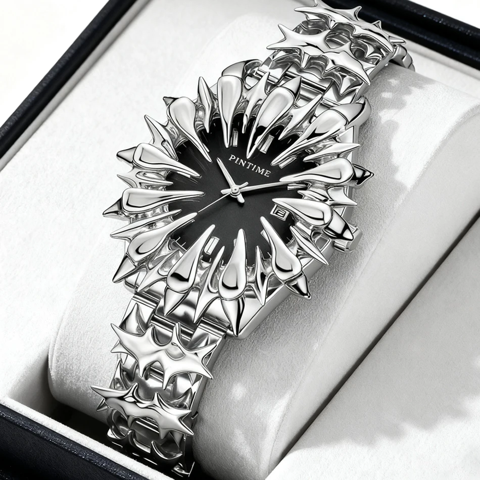 

Original Y2K watches handmade European and American irregular dragon scale pointed tin solder light luxury Men's wristwatch