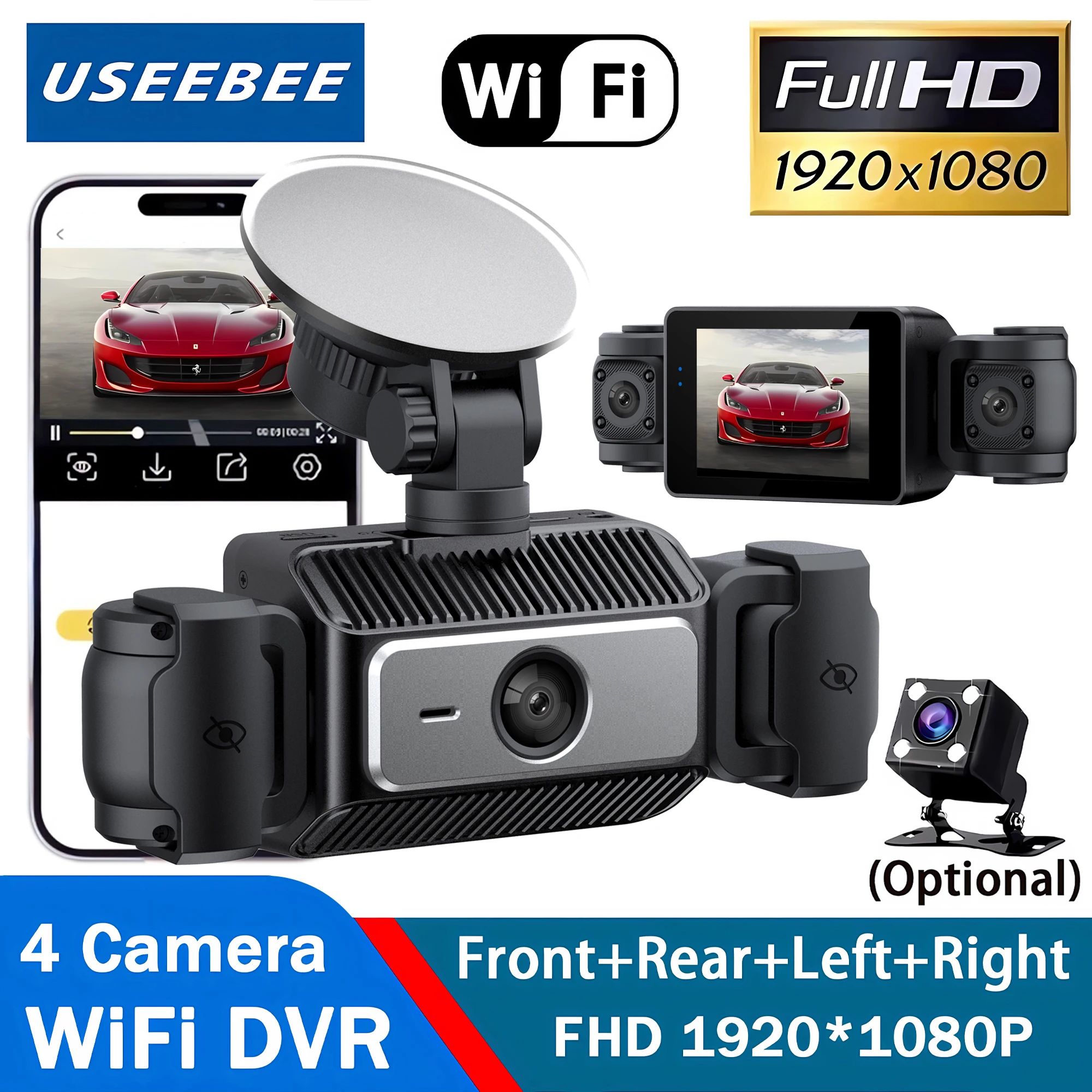 Wifi Dash Cam Vehicle DVR video recorder 4 cameras for cars black box front rear internal Night Vision Loop Recording dashcam
