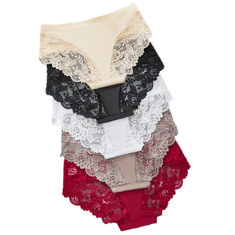 

Sexy Lace Women Panties Low Rise Brazilian Bikini Underwear Elastic Waist Soft Comfortable Solid Color Briefs for Women