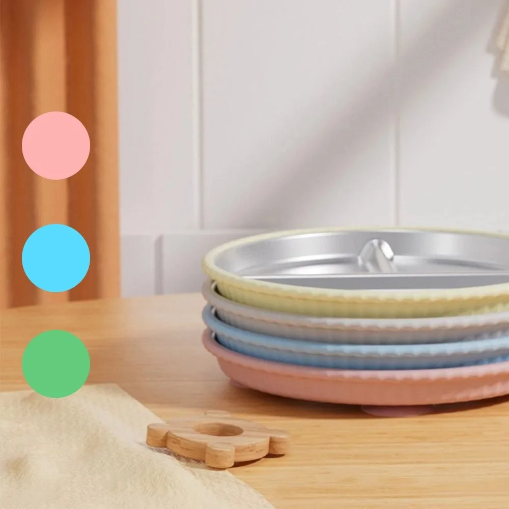 

Divided Design Silicone Suction Cup Kids Plates 304 Stainless Steel Detachable Children 3 Grids Dishes Anti-fall Heat-Resistant