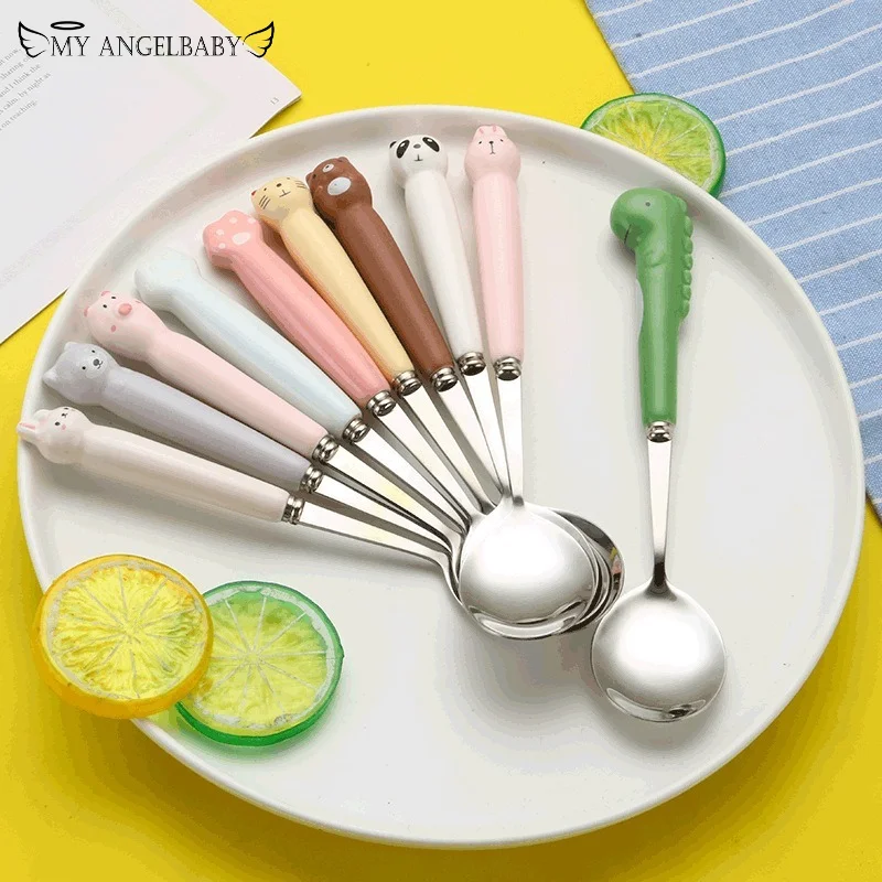 Tableware Cartoon Kids Spoon Fork Set Dessert Spoon for Children Fork Baby Gadgets Feed Kid Children's Cutlery for Kids Boxless