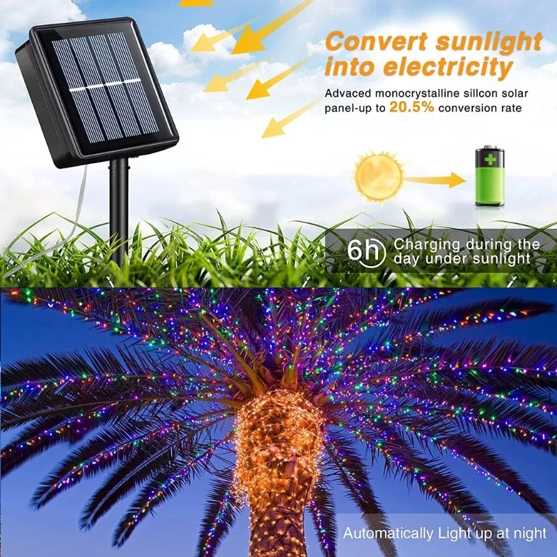 أضواء الشمسية في الهواء الطلق مقاوم للماء سلسلة أضواء الشمسية 8 طرق أضواء الجاذبية وميض الشمسية لعيد الميلاد حديقة عطلة الزفاف ديكور