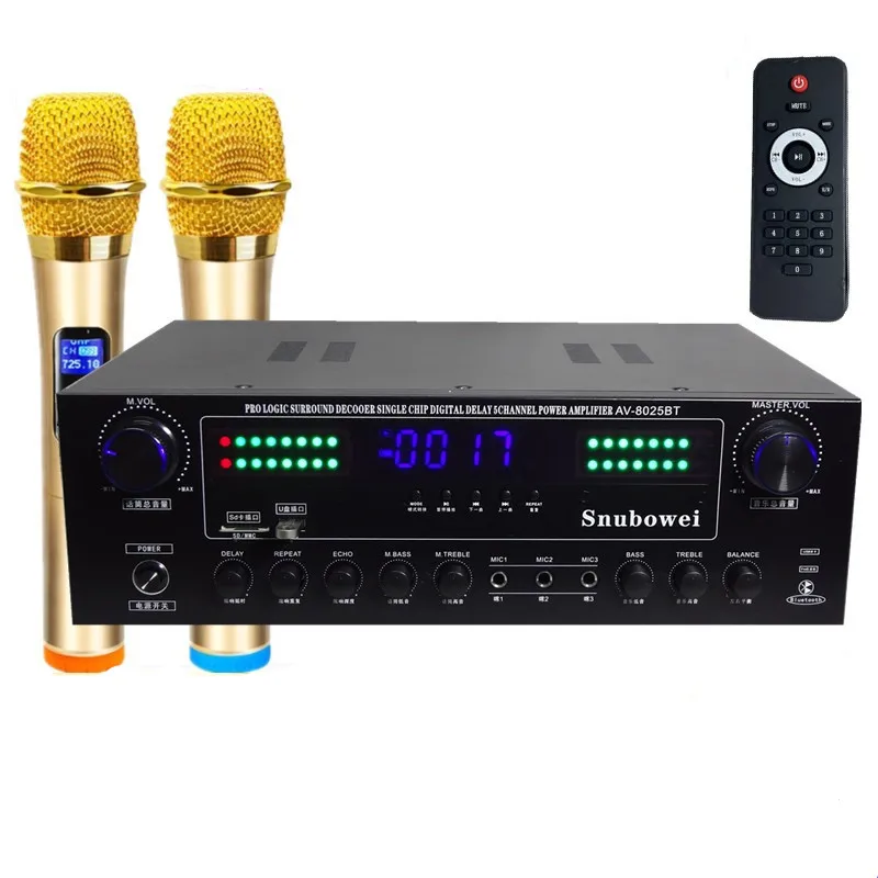 

C5200 A1943 Tube AV-8025BT Remote Control Bluetooth Karaoke Surround Decooer Single Chip Digital Delay Home Audio Amplifier