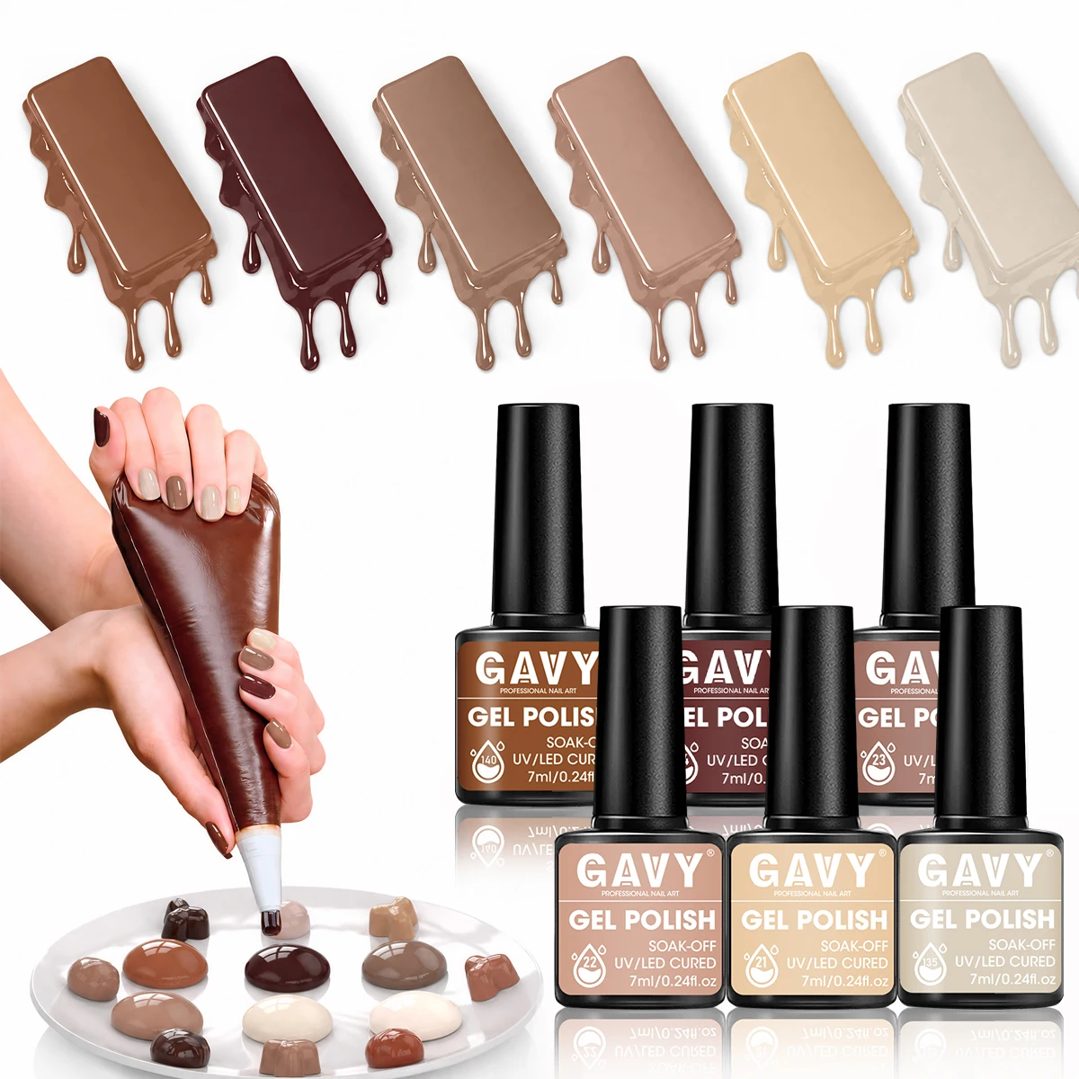 Six-Piece Coffee Brown Gel Nail Polish Set, Autumn Maple Latte Color Uv Led Removable Nail Polish, Glossy Nude Chocolate Manicure Set, Suitable for Home and Salon Use, Autumn DIY Nail Art