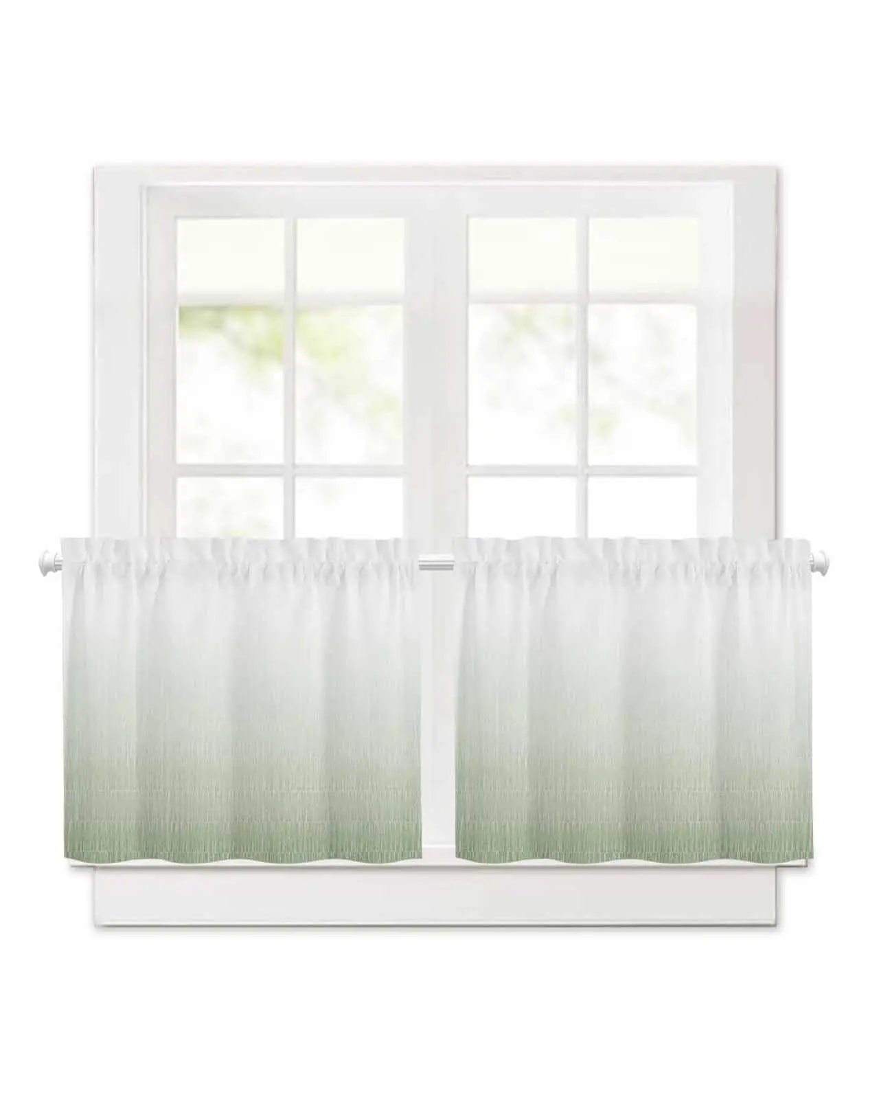 Sage Green Ombre Kitchen Curtains - 45 Inch Length Kitchen Window Curtains Over Sink - Short Blackout Curtains