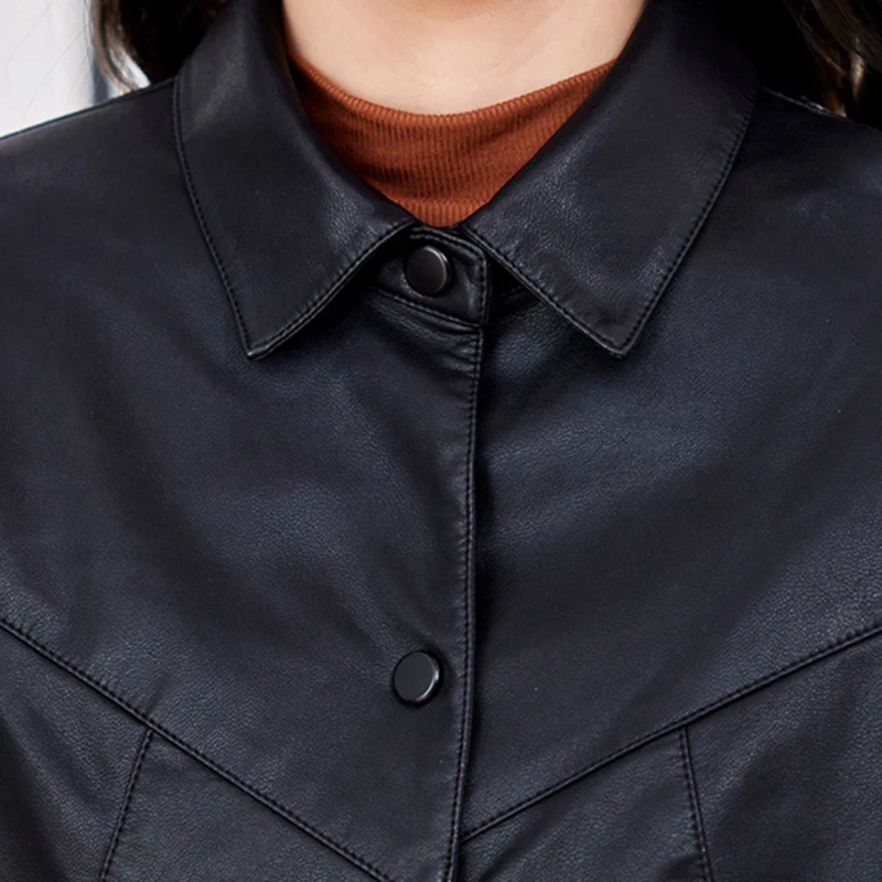 الكورية مزاجه فو سترة جلدية المرأة ربيع الخريف رقيقة معطف جلد ناعم امرأة مكتب سيدة واحدة الصدر التلبيب سترة #5