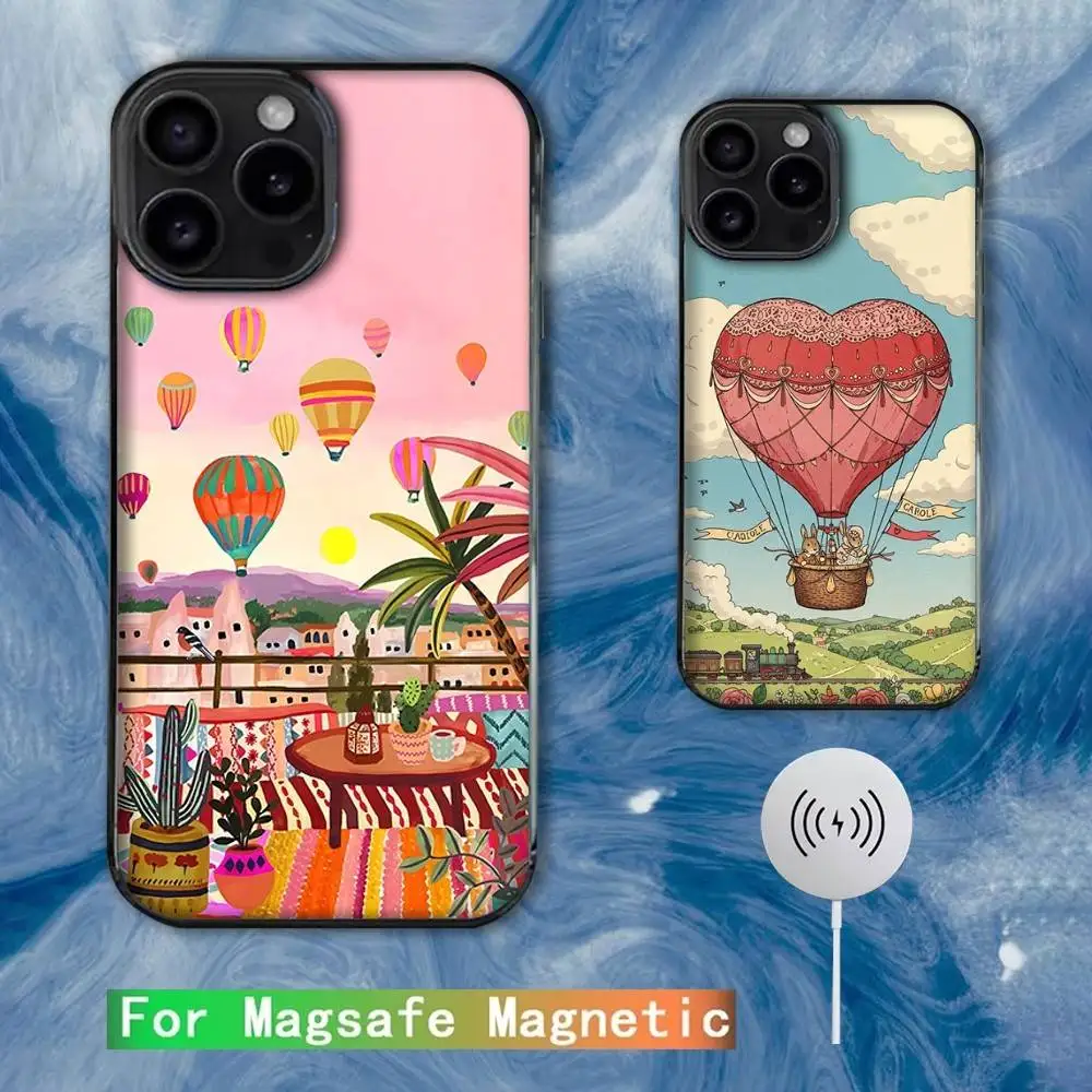 

Retro Romantic Hot Air Balloon Phone Case For iPhone 16e,15,14,13,12,11,Plus,Pro,Max,Mini Magsafe Magnetic Wireless Charging