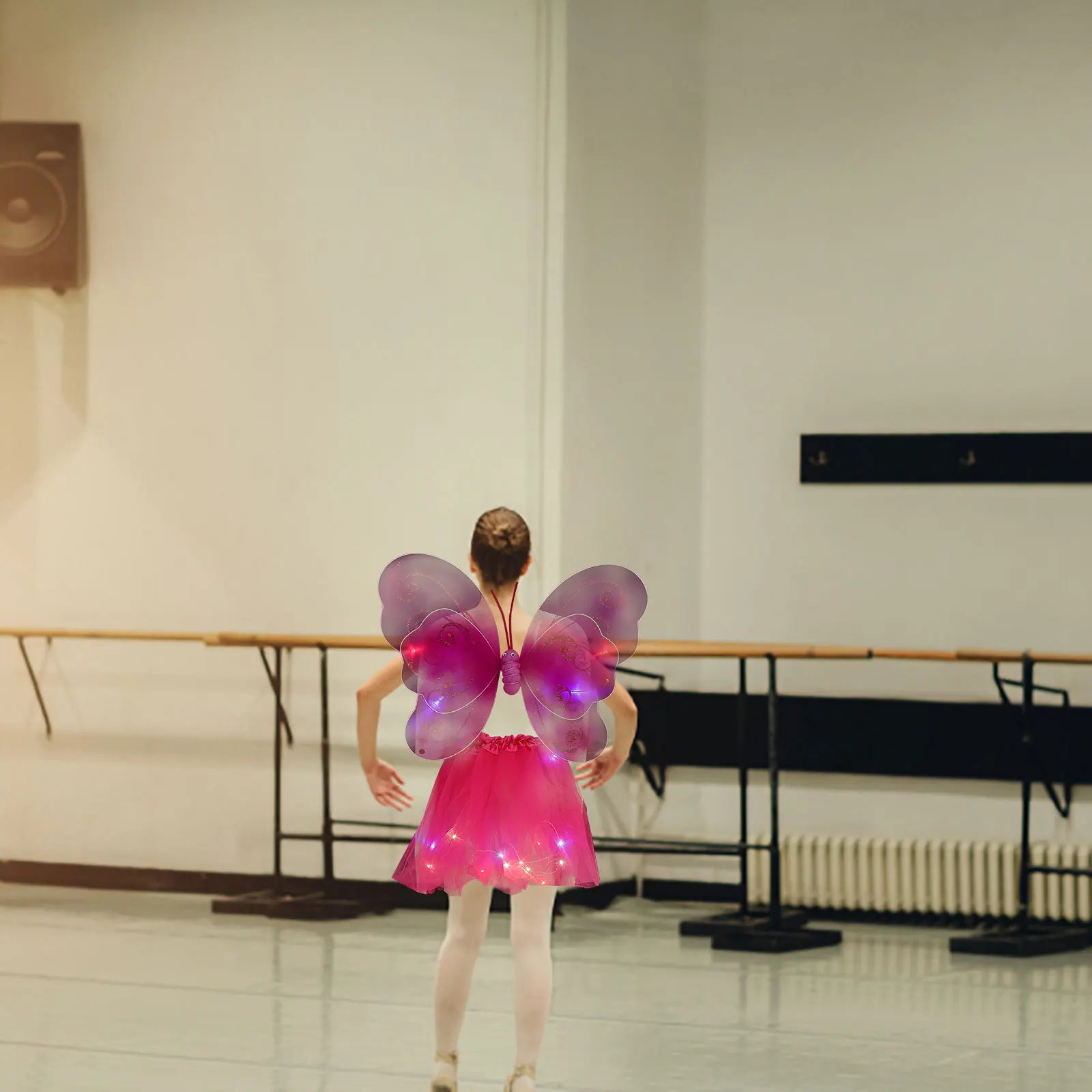 

Lighting Butterfly Skirt Kids Girls Performance Costume Dress Rosy Gauze Bright Comfortable Stage Butterflies Wing Decor Dress