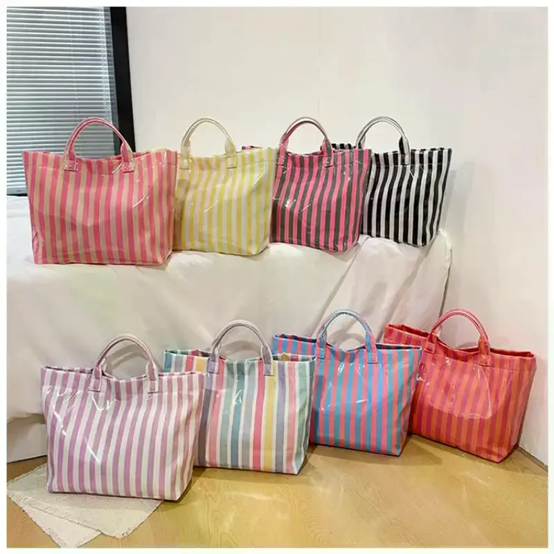 1Pcs High Value Lightweight Handbag Striped Tote Bag Commuting Large Capacity Portable Travel Shoulder Bag