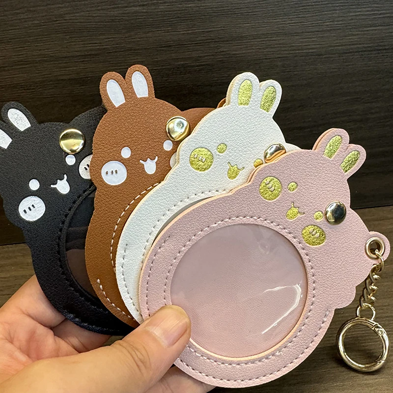 Cartoon Badge Holder Keychian Cute Rabbit Shape Star Anime Peripheral Badge Pendant PU Leather Cute Medal Display Protector Bag