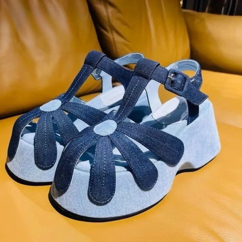

Flower Women Wedges Sandals Platform High Heels Shoes Woman 2025 Trend Slingback Brand Designer Shallow Dress Summer Sandalias