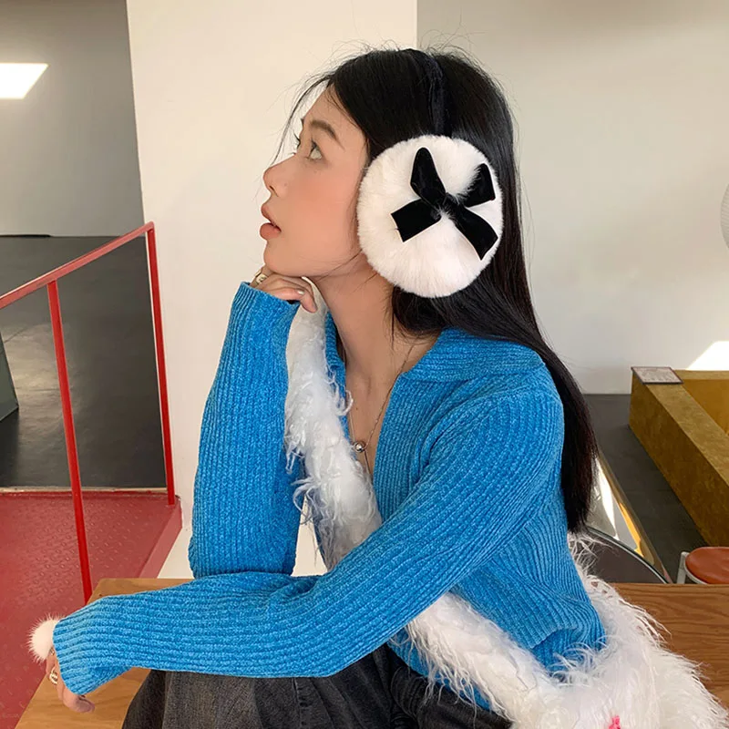 Y2k Bow Knot Ear Muffs Winter Women Warm Thicken Ear Cover dla kobiet Plush Outdoor Cold Proof Earmuff Koreańskie akcesoria dla kobiet