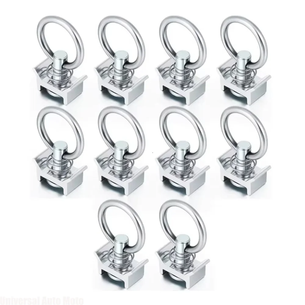 10Pcs Single Stud Fitting L Track 4000LB Capacity with Stainless Steel Round Ring Aluminum Keeper Cargo Control Tie Down Anchors