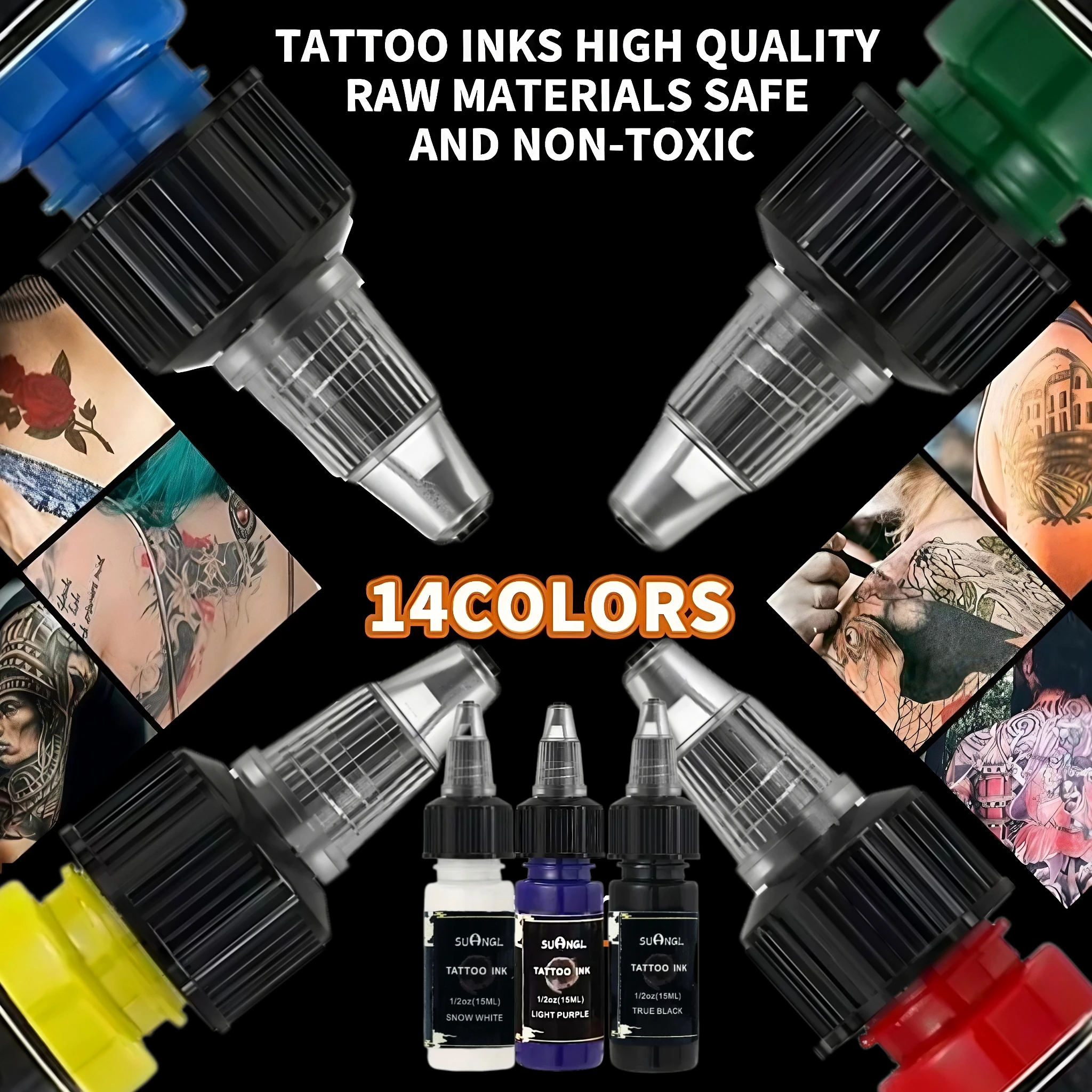 7/14 color SUANGL-tattoo ink set, 0.5oz (15ml), professional tattoo ink, suitable for professional tattoo artists and artists