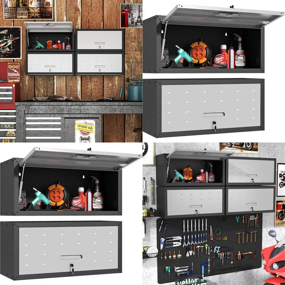 

Secure Wall-Mounted Metal Cabinet with Hinged Door for Garage and Utility Rooms - Black & Grey