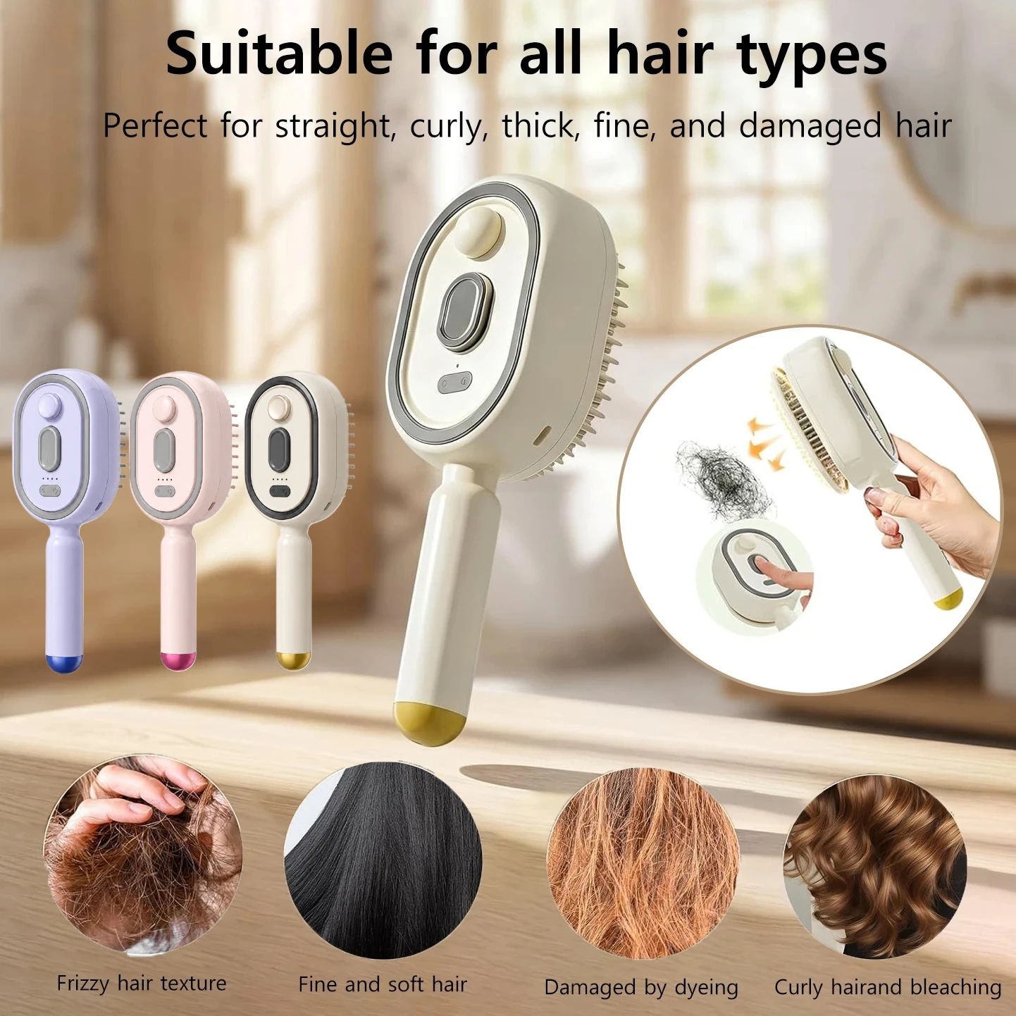 Spray Air Cushion Comb for Women Electric Retractable Hair Massage Brush for Thick Fine Curly Hair Electric Steam Brush for Hair