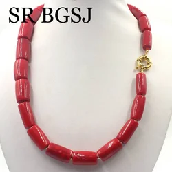 10-14mm Red Orange Copper Beads Women Jewelry Choker Statement Natual Sea Bamboo Coral Necklace 21inch