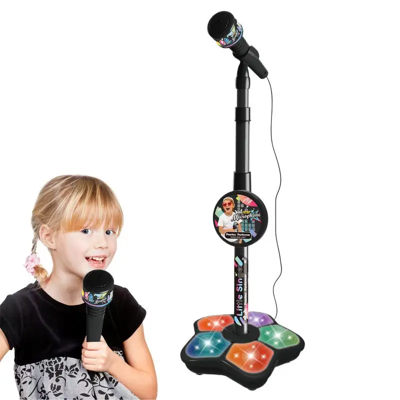 Kids Microphone with Stand Portable Singing Playsets for Kids Karaoke Machine with Smart Connection Singing Toy with Light Gift