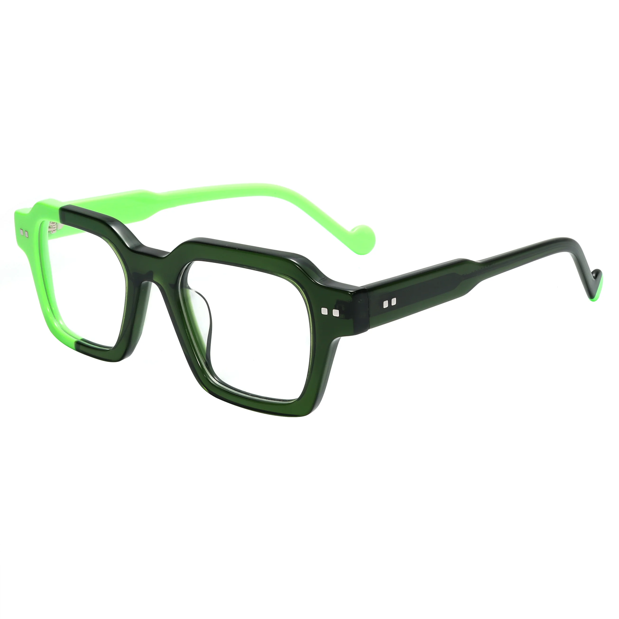 VZONE Modern Retro Glasses Frame Acetate Geometric Asymmetrical Color Splitting Unique Design For Fashion Trendsetter