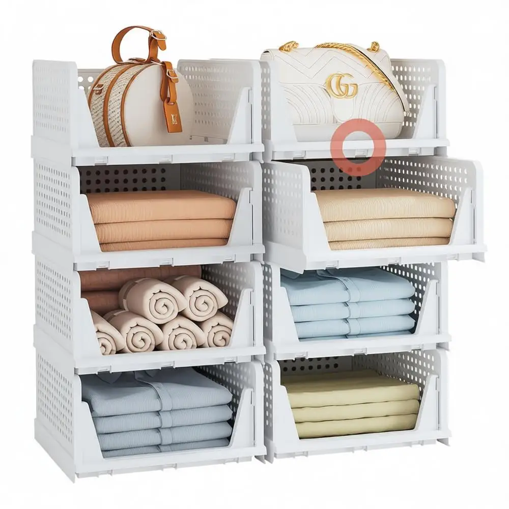 

Набор из 5 штабелируемых пластиковых контейнеров для хранения одежды, органайзеры для шкафа, объем 5 л (белые)