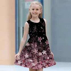 Summer Dress Girl 2024 Kids Clothes Casual Sleeveless O-neck Floral 3D Print Princess Dresses For Girls From 8-12 Years Old