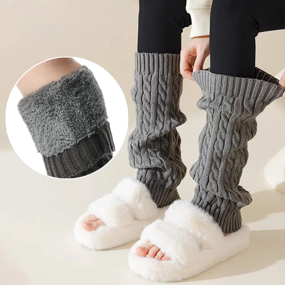 Y2K Woman Leg Warmers Autumn And Winter Fleece Black White Knee Warmers Long Socks JK Knitted Foot Cover Girl White Leg Sleeve