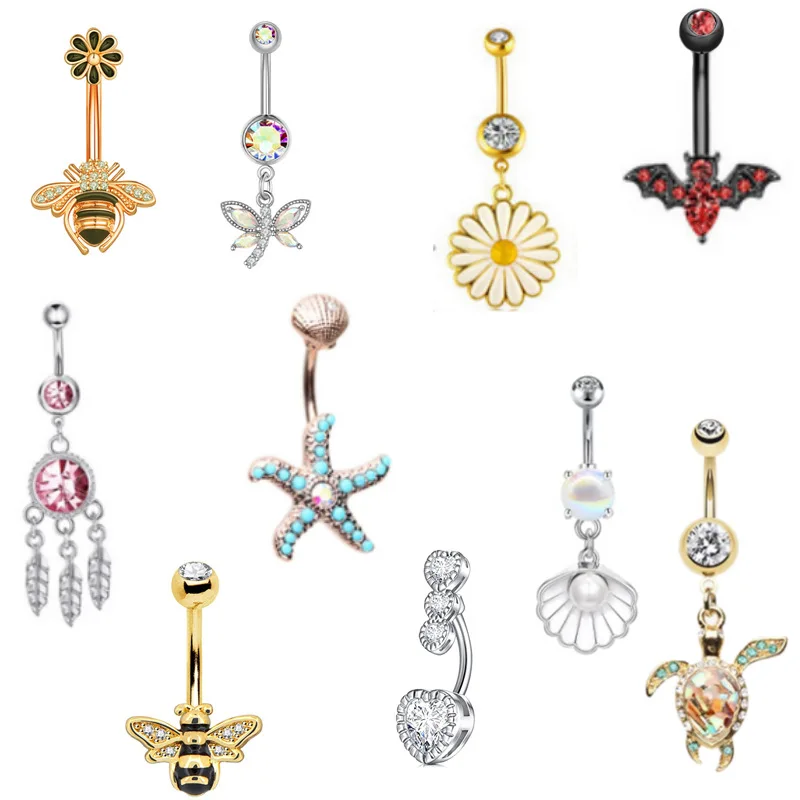 

Bat Bee Flower Shell Belly Piercing Heart Clip On Umbilical Navel Pircing Butterfly Leaves Cartilage Earring Clip B008