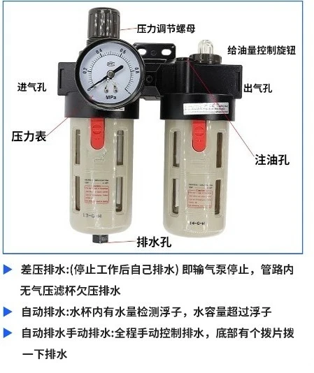 BFC3000 Air Source Processor B Series Two Piece Filter Pressure Regulating Valve Oil Mister 3/8 Interface Pneumatic Component
