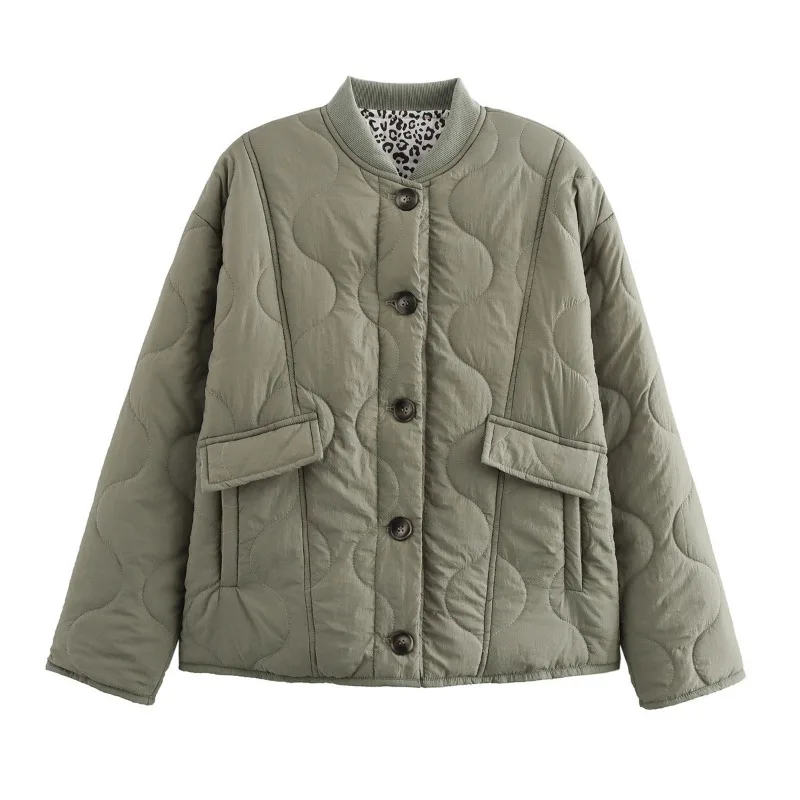 

New Fashion Leopard Print Lined Cotton Jacket Coat Women O-Neck Single-breasted Leisure Women 2026 Fall Winter Coats