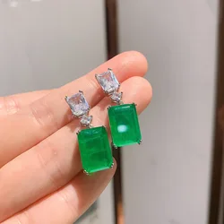 2022 NEW Trend Emerald Square Stud Earrings For Women Baguette Full Of Diamonds Crystal Engagement Valentine's Day Gift Jewelry
