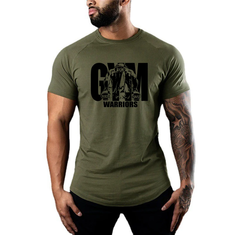 T-shirt casual a maniche corte traspiranti estive Allenamento in palestra Camicie sportive da corsa per muscoli Abbigliamento da fitness per bodybuilding da uomo in cotone