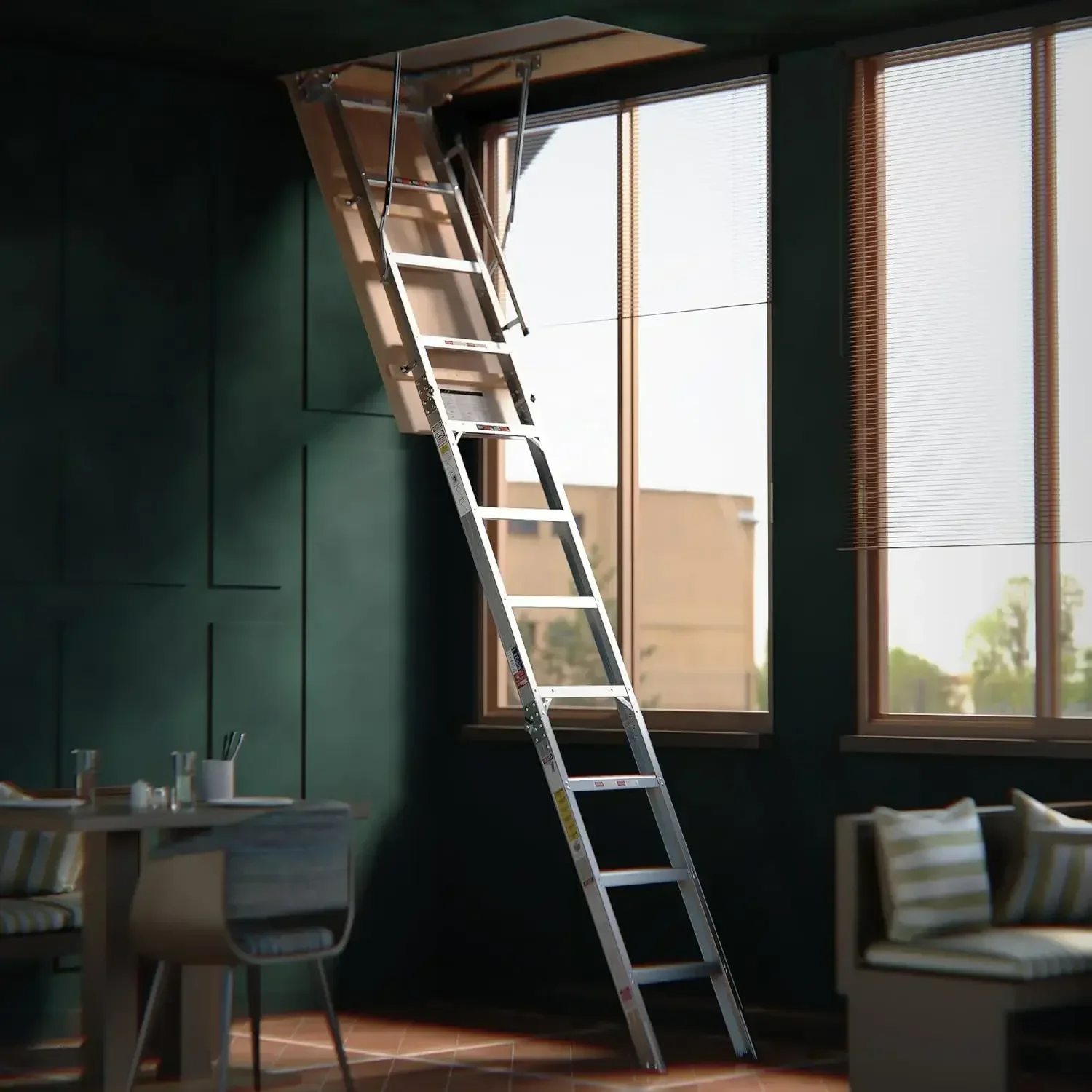 Attic Ladder Pull Down Loft Stairs Folding Ceiling Ladder for Attic Access Door, Manual Lifting, for 7'8