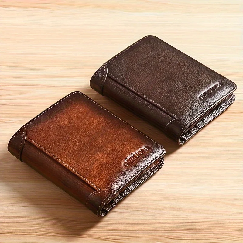 Mens Wallet  Genuine Leather RFID Blocking Card Holders Cowhide Trifold wallets for men GIFT Festival gifts