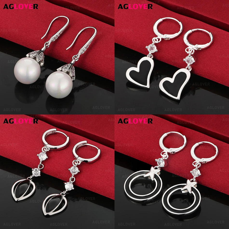 

AGLOVER 925 Sterling Silver Black Big Heart Earrings European and American Design Simple Gift Jewelry