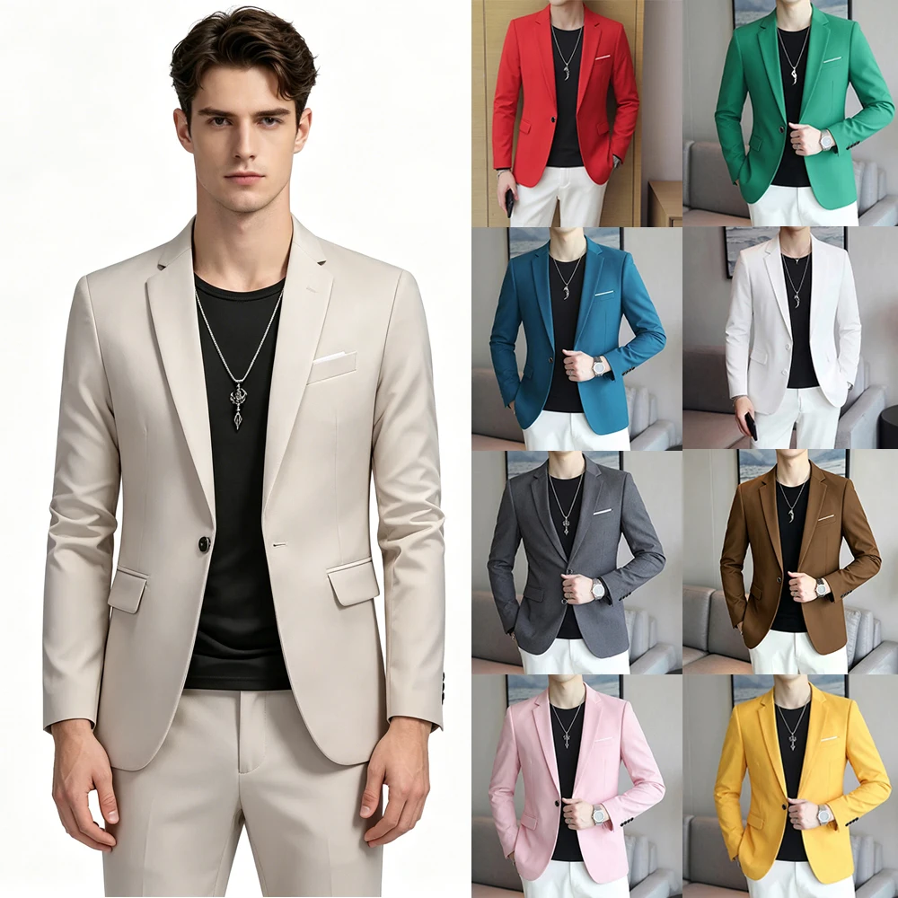 

Мужской модный приталенный пиджак (размеры США XXS-3XL), 18 цветов, повседневный деловой костюмный пиджак, весенне-осеннее формальное пальто для свадьбы и вечеринок