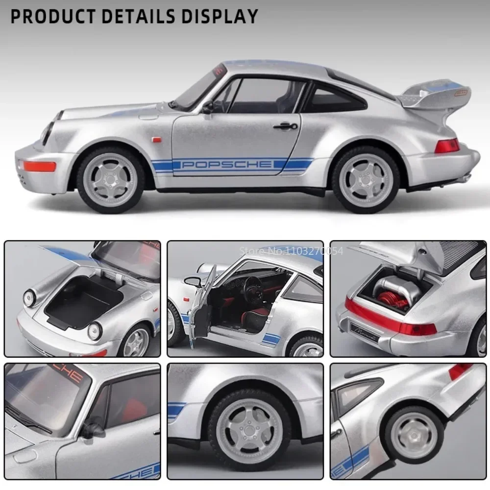 1/24 911 964 Simulation Alloy Model Car Toy Diecast Metal with Sound Light Classic Supercar Decoration Children Gifts Collection