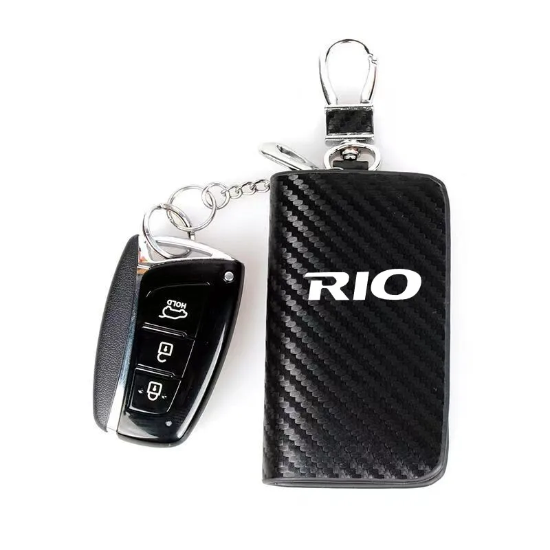 Carbon Fiber Car Key Case Waist Hanging Key Storage Bag For KIA RIO 2 3 4 5 Xline x line Car Accessories