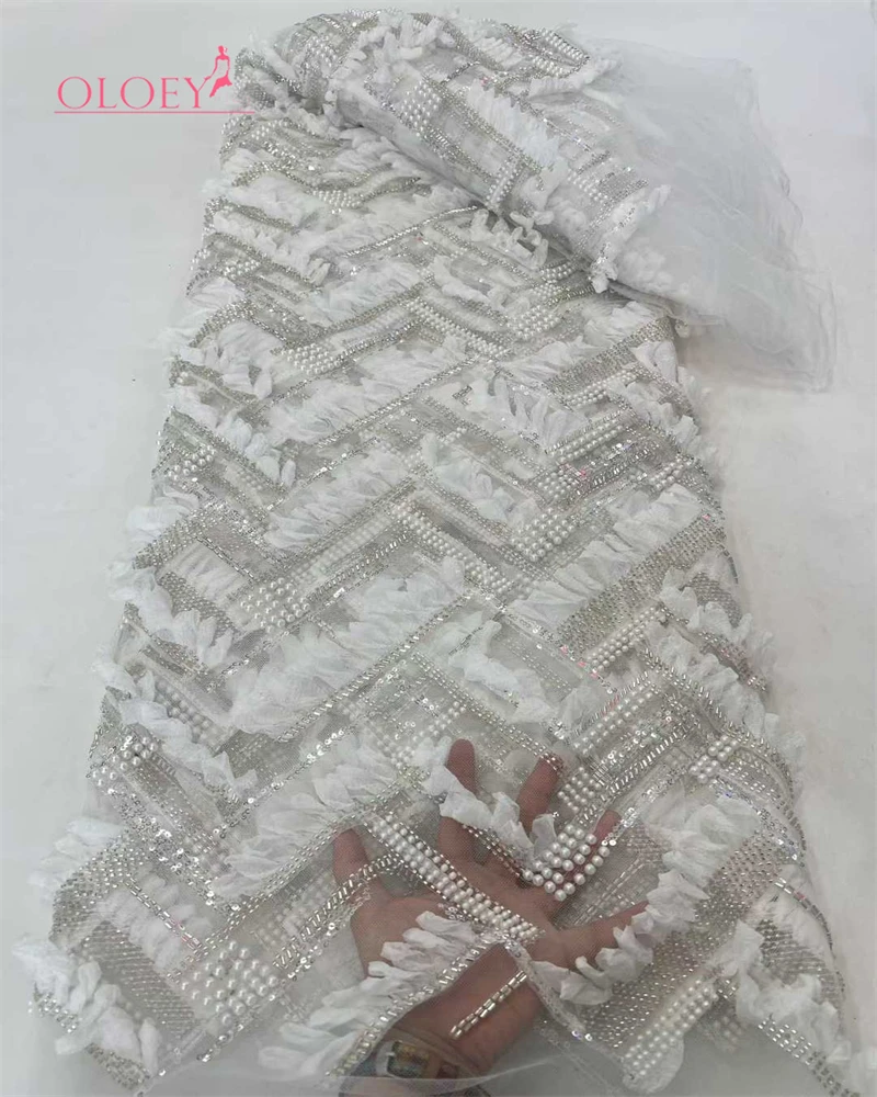 

3D Latest Elegant African Lace Fabric 2026 High Quality French Tulle Lace Nigeria Beaded Sequin Lace Fabric Wedding Dresses