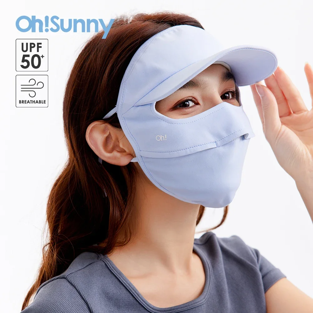 OhSunny Women UV Protection Full Face Cover with Brim Cycling Balaclava Neck Shoulder Flap Anti-UV UPF50+ Facial Guard