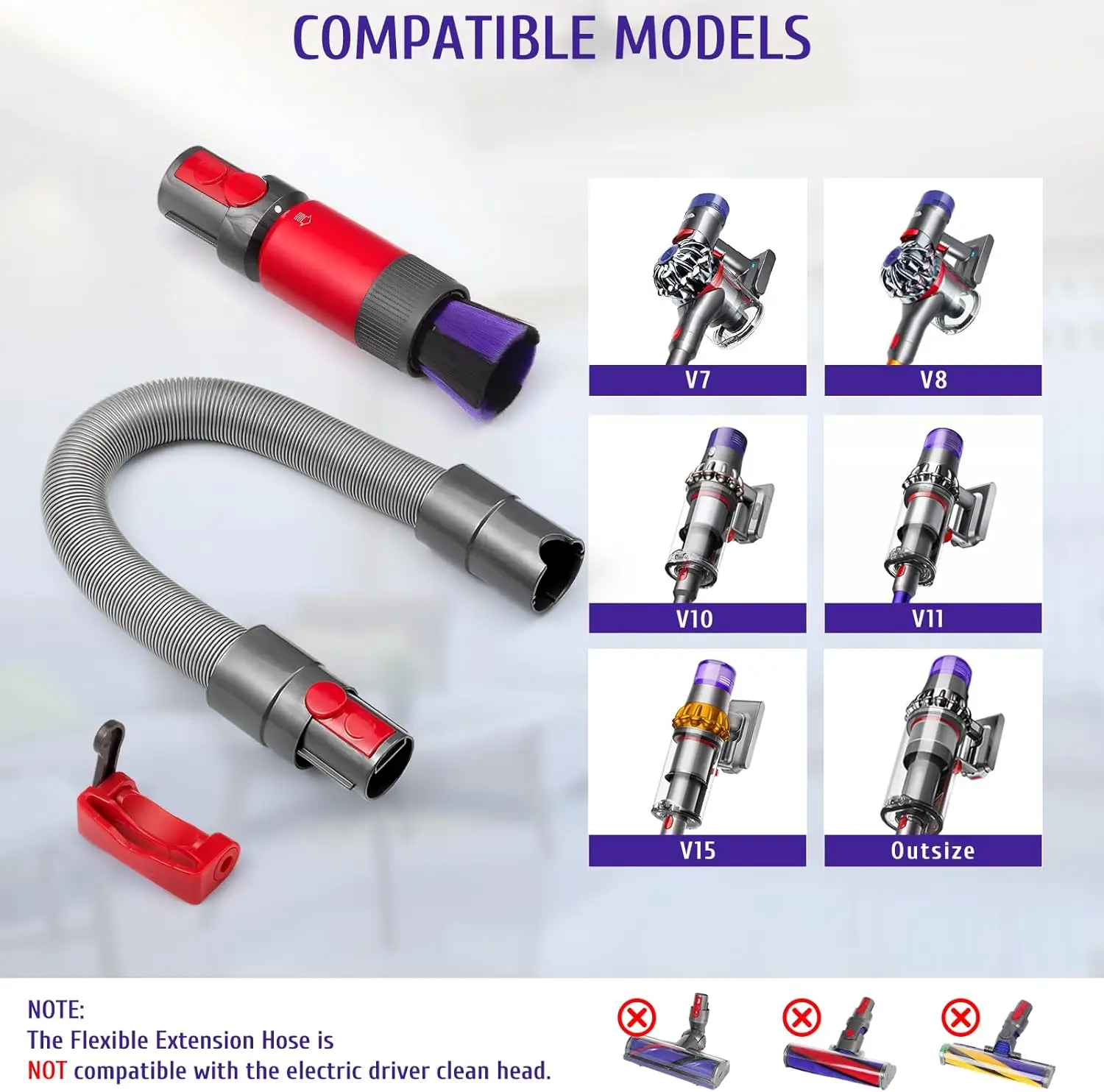 Szczotka do kurzu Elastyczny wąż przedłużający do odkurzacza Dyson Outsize/ V7/ V8/ V10/ V11/ V15 Samoczyszczący dostęp z miękkim włosiem