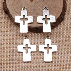 WYSIWYG 10pcs 25x17mm Charms Cross Jesus Tibetan Pendants Crafts Making Findings Handmade Antique Silver Color