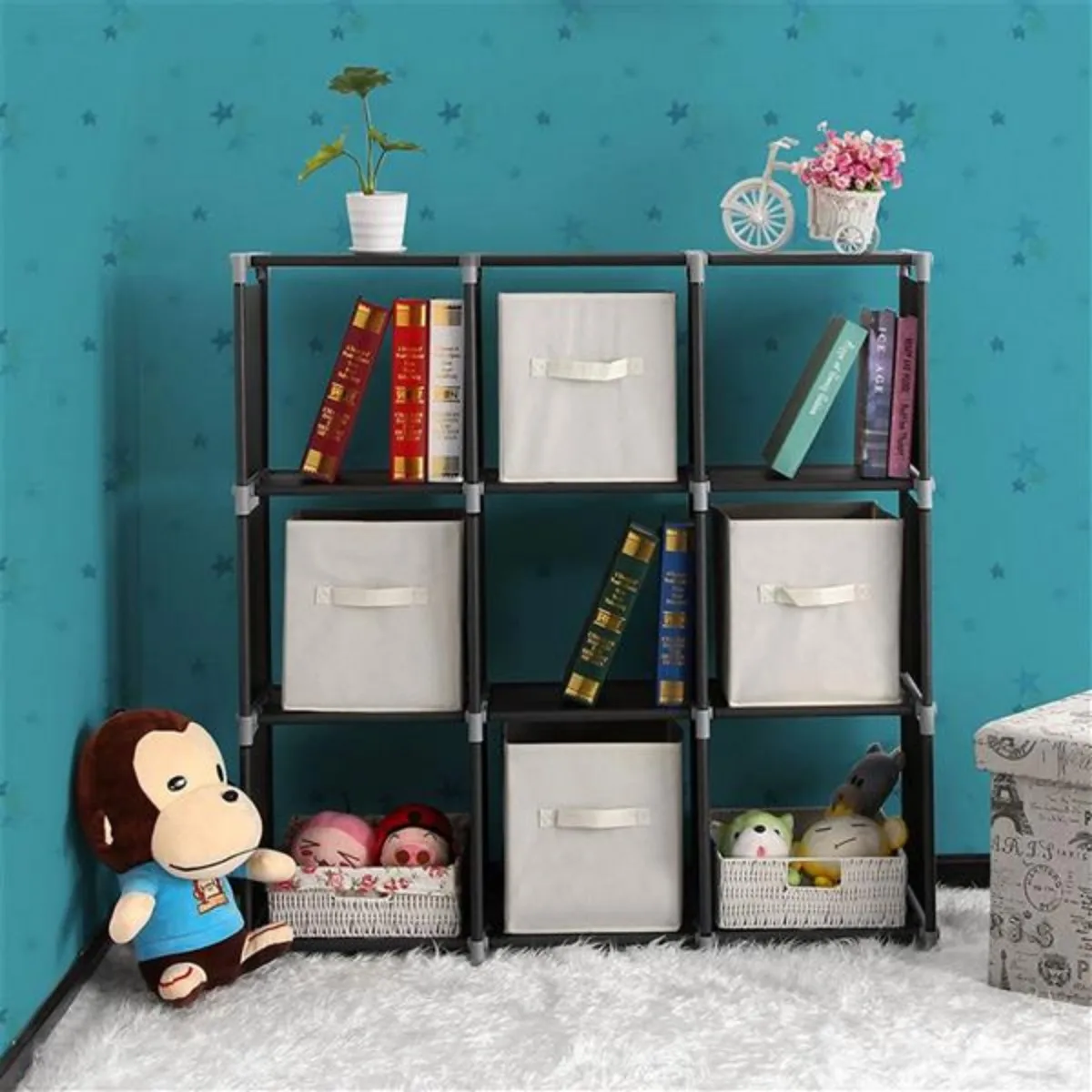 

Multifunctional Assembled 3 Tiers Storage Shelf Desktop Books Toy Art Model Lockers Stackable Closet Organizer Rack